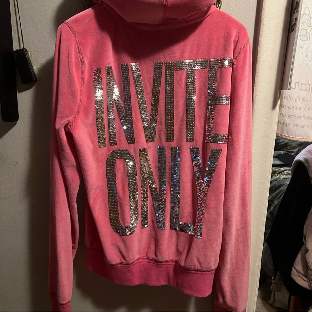 SUPER RARE y2k Victoria’s Secret pink sequin VIP ONLY fur lined hoodie